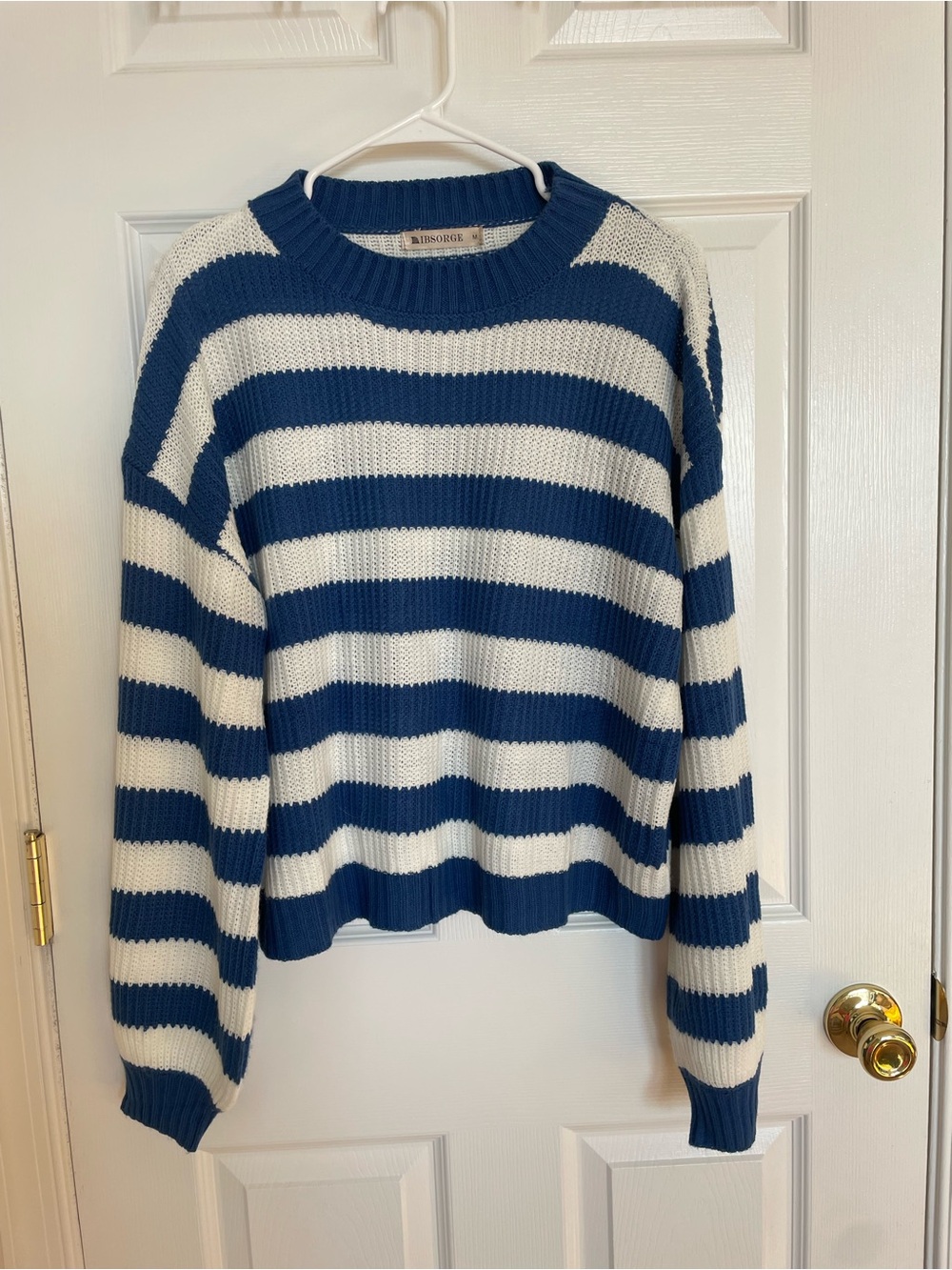 Blue and White Striped Beach Crewneck Sweater